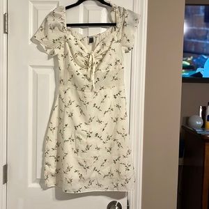 white dress some floral pink flowers (very light)